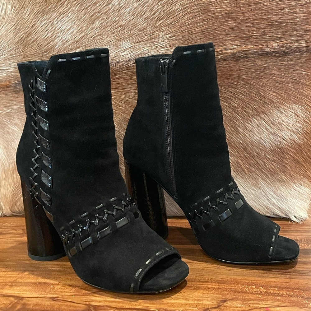 Donald Pliner "Briget-KS”, Open Toe Black Bootie, Size - 7